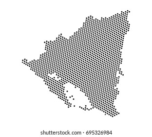 Abstract map of Nicaragua dots planet, lines, global world map halftone concept. Vector illustration eps 10.