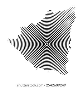 Abstract map of Nicaragua showing the country with concentric black tapering lines