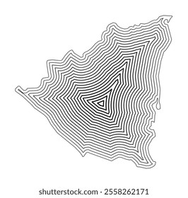 Abstract map of Nicaragua showing the country border buffered inside with black tapering lines