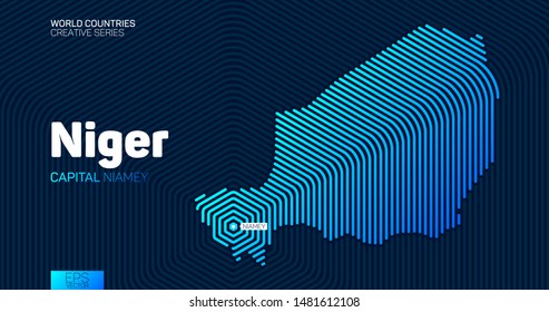 Abstract map of Niger with hexagon lines