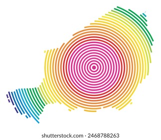 Abstract map of the Niger showing the area ot the country with concentric rings in rainbow colors like a shooting target.
