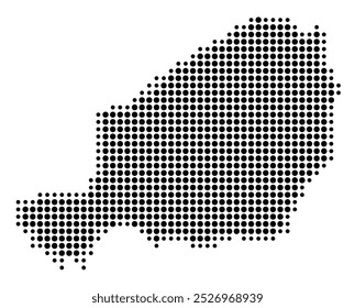Mapa abstrato do Níger mostrando a área do país com um padrão de círculos negros