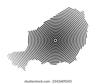 Abstract map of the Niger showing the country with concentric black tapering lines