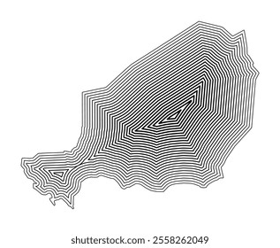 Abstract map of the Niger showing the country border buffered inside with black tapering lines