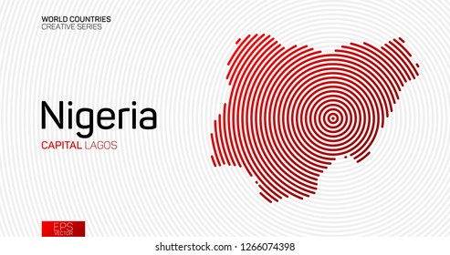 Abstract map of Nigeria with red circle lines