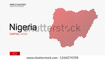 Abstract map of Nigeria with red circle lines