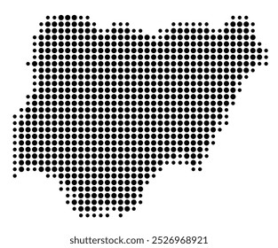 Abstract map of Nigeria showing the area of the country with a pattern of black circles