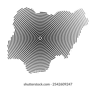 Abstract map of Nigeria showing the country with concentric black tapering lines