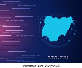 Abstract map of Nigeria technology with hi-tech digital data connection system background circuit.