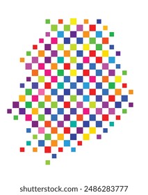 Abstract map of Niue with a pattern of colorful squares like a chess board
