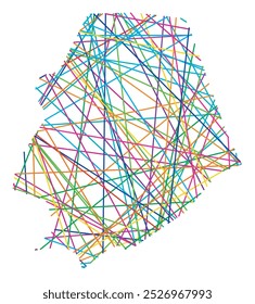 Mapa Abstractas de Niue que muestra el país con líneas de colores cruzadas al azar como un Web de araña