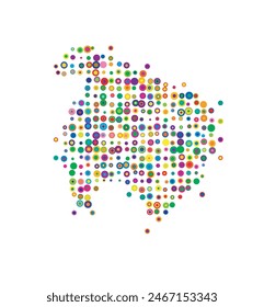 Abstract map of Norfolk Island drawn with overlapping colored circles like sweets or candies