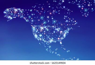 Abstract map of North America on night sky, abstract map of USA. EPS 10, contains transparency