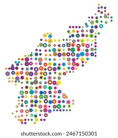 Abstract map of the North Korea drawn with overlapping colored circles like sweets or candies
