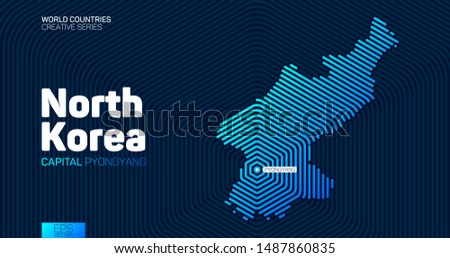 Abstract map of North Korea with hexagon lines