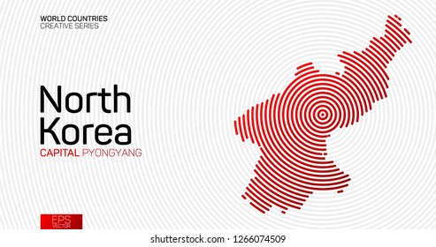 Abstract map of North Korea with red circle lines