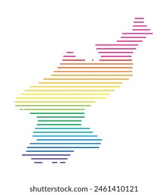 Abstract map of the North Korea showing the area of the country with horizontal parallel lines in rainbow colors