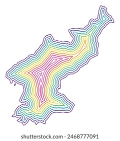 Abstract map of the North Korea showing the country with concentric rings in rainbow colors.