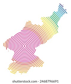 Abstract map of the North Korea showing the area ot the country with concentric rings in rainbow colors like a shooting target.