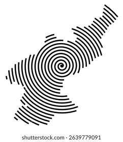 Abstract map of the North Korea showing the country with a black spiral line