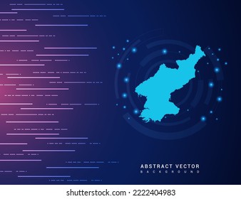 Abstract Map Of North Korea Technology With Hi-tech Digital Data Connection System Background Circuit.