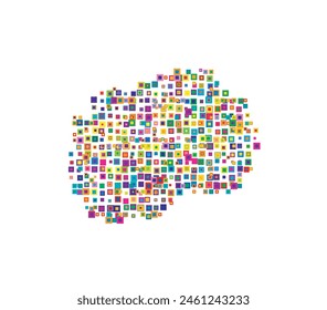 Mapa Abstractas de Macedonia del Norte. Mapa Abstractas que muestra el país con un patrón de cuadrados de colores superpuestos como caramelos