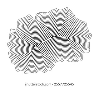 Abstract map of North Macedonia showing the country border buffered inside with black tapering lines