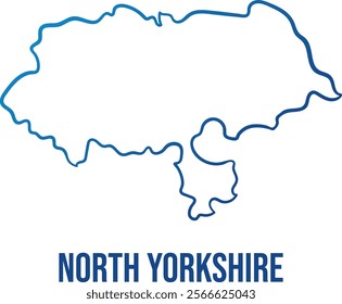 Abstract map of North Yorkshire ceremonial county. Blue gradient illuminated smooth edges map shape. Use for wall art, travel blog, news article