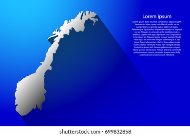 Abstract map of Norway with long shadow on blue background of vector illustration