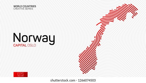 Abstract map of Norway with red circle lines