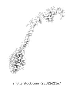 Abstract map of Norway showing the country border buffered inside with black tapering lines