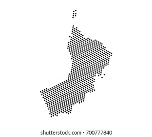 Abstract map of Oman dots planet, lines, global world map halftone concept. Vector illustration eps 10.