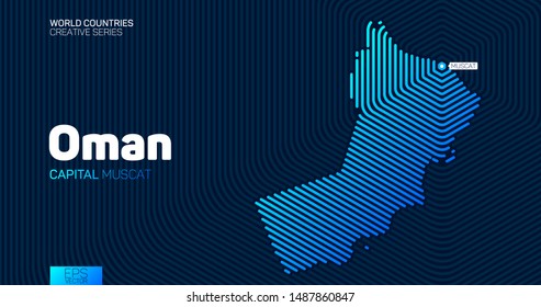 Abstract map of Oman with hexagon lines