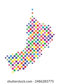 Abstract map of Oman with a pattern of colorful squares like a chess board