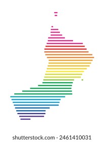 Abstrakte Landkarte des Oman, die das Gebiet des Landes mit Horizontalen Parallelen in Regenbogenfarben zeigt