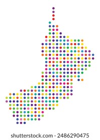 Abstract map of Oman showing the area of the country with a pattern of colorful circles