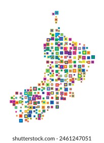 Abstract map of Oman. Abstract map showing the country with a pattern of overlapping colorful squares like candies