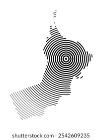 Abstract map of Oman showing the country with concentric black tapering lines