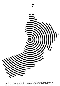 Abstract map of Oman showing the country with a black spiral line