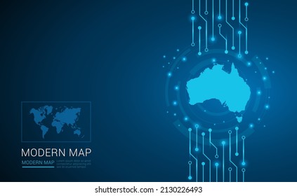 Abstract map ot Australia technology chip processor background circuit board diagram vector.