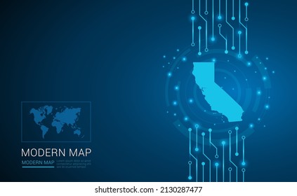 Abstract map ot California technology chip processor background circuit board diagram vector.