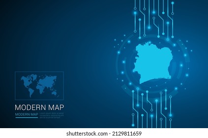 Abstract map ot Ivory Coast technology chip processor background circuit board diagram vector.