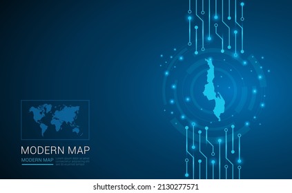 Abstract map ot Malawi technology chip processor background circuit board diagram vector.