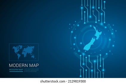 Abstract map ot New Zealand technology chip processor background circuit board diagram vector.