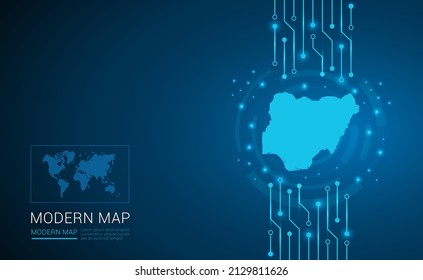 Abstract map ot Nigeria technology chip processor background circuit board diagram vector.