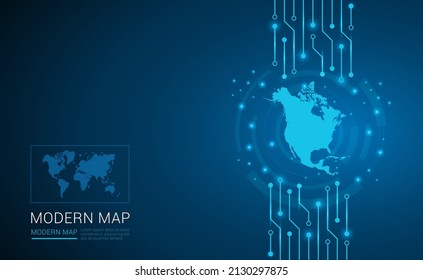 Abstract map ot North America technology chip processor background circuit board diagram vector.