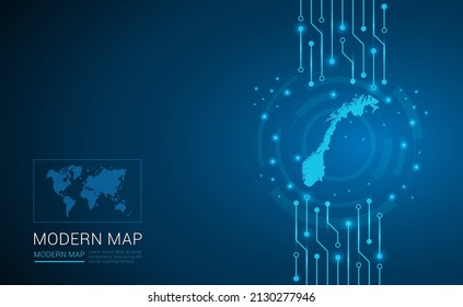 Abstract map ot Norway technology chip processor background circuit board diagram vector.