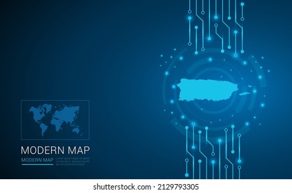 Abstract map ot Puerto Rico technology chip processor background circuit board diagram vector.