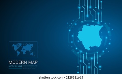 Abstrakte Karte der Suriname-Technologie Chipprozessor-Hintergrund-Schaltplan-Vektorgrafik.