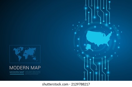 Abstract map ot United States of America (USA) technology chip processor background circuit board diagram vector.